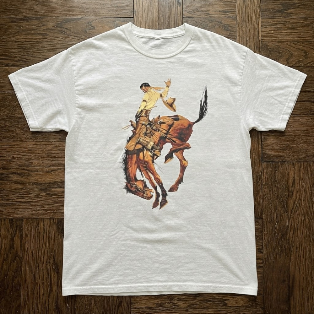 Cowboy Bucking Horse Rodeo Vintage White T-Shirt